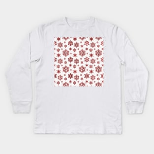 Large Dark Christmas Candy Apple Red Snowflakes on White Kids Long Sleeve T-Shirt